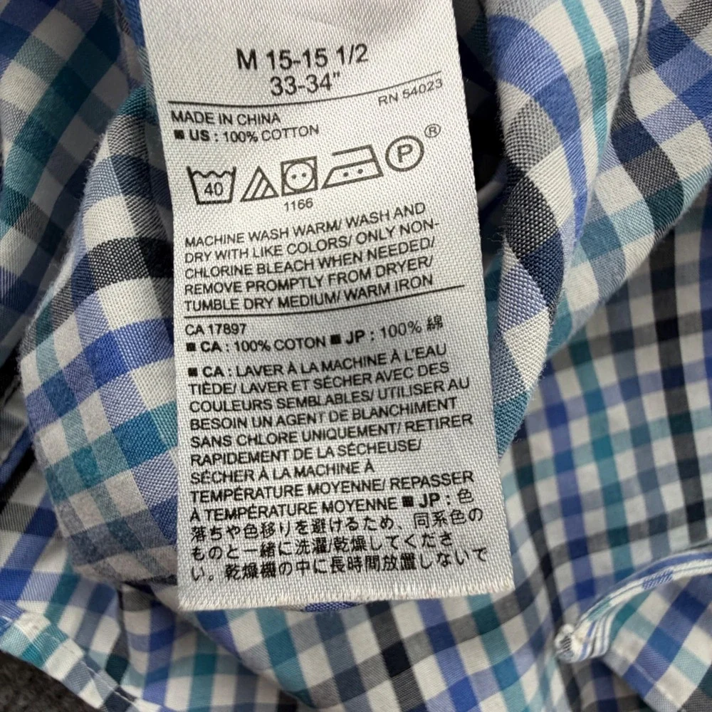 Banana Republic Mens Slim Fit Non-Iron Plaid Button Up Shirt Blue White Size M